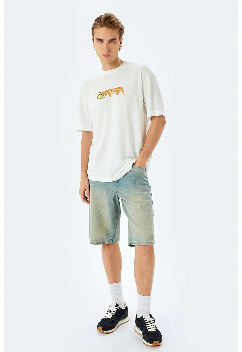 Tricou cu detaliu pe piept, Alb/Galben/Portocaliu