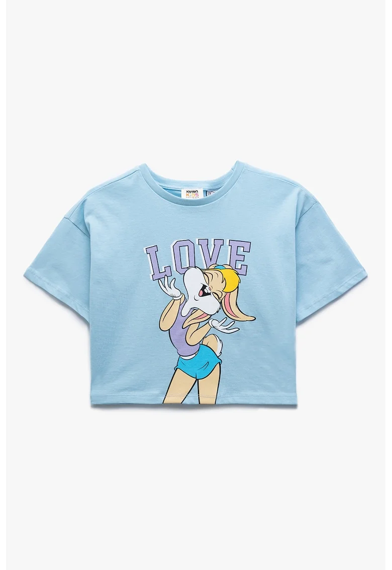Tricou crop cu imprimeu Lola Bunny, Albastru pastel/Maro nisip/Lila