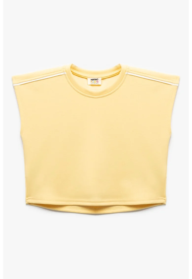 Tricou crop cu decolteu la baza gatului, Galben pal