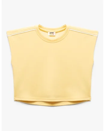 Tricou crop cu decolteu la baza gatului, Galben pal