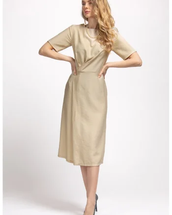 Rochie midi cu model drapat Georgia, Maro nisip