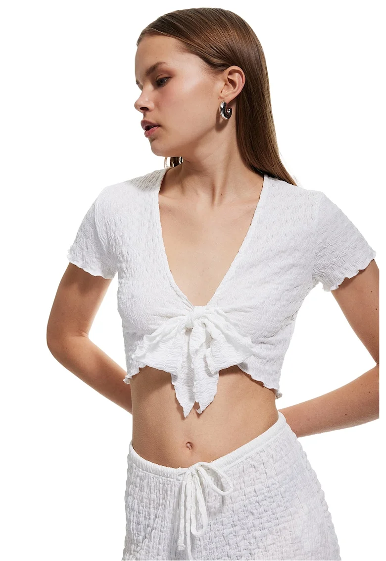 Bluza crop texturata, Alb