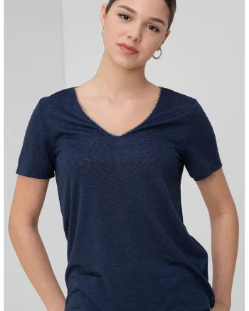 Tricou cu decolteu in V Balga, Bleumarin