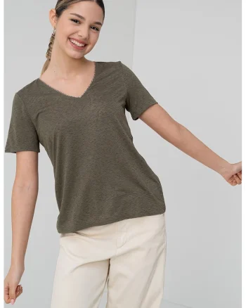 Tricou cu decolteu in V Balga, Kaki pal