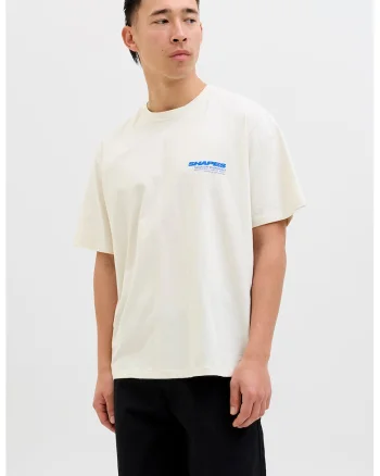 Tricou cu decolteu la baza gatului si imprimeu pe partea din spate, Alb murdar/Roz/Albastru
