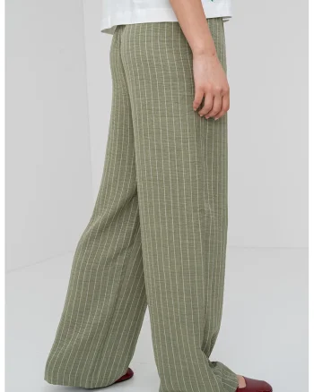 Pantaloni drepti cu dungi, Alb/Verde