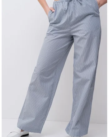 Pantaloni in dungi cy snur in talie, Albastru deschis/Gri inchis