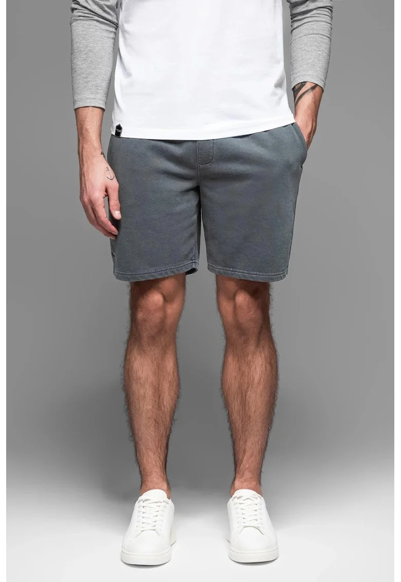 Pantaloni scurti din amestec de bumbac cu buzunare laterale, Gri inchis