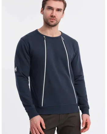 Bluza de trening cu fermoare decorative, Bleumarin