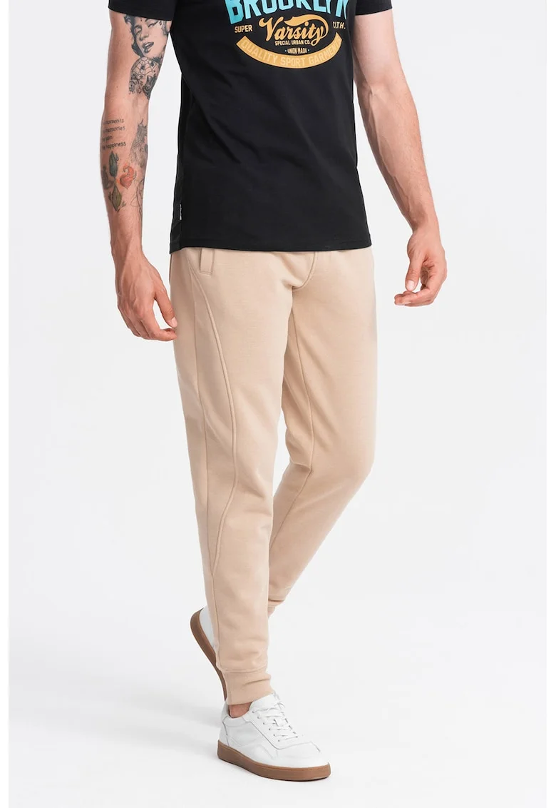 Pantaloni de trening din bumbac cu buzunare laterale, Bej