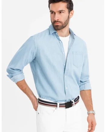 Camasa slim fit din bumbac, Albastru deschis