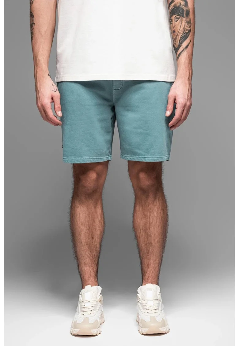Pantaloni scurti din amestec de bumbac cu buzunare laterale, Turcoaz