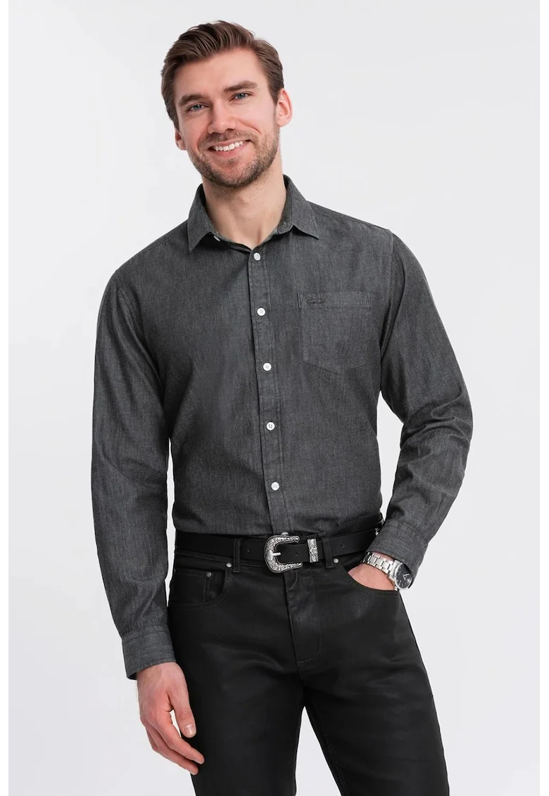 Camasa slim fit din bumbac, Negru stins