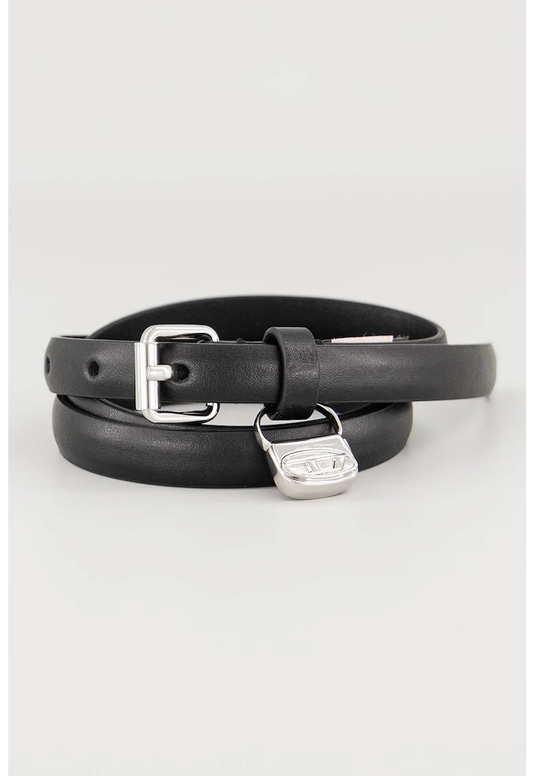 Curea de piele cu logo B-Charm, Negru