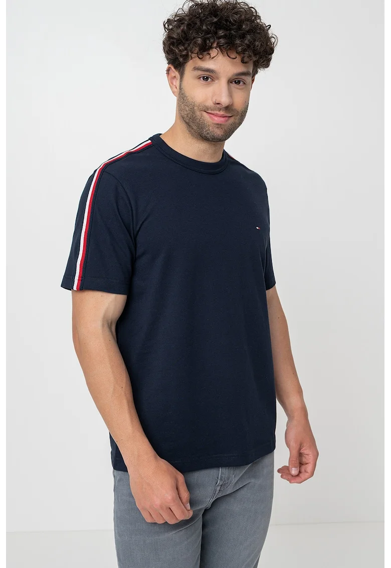 Tricou de bumbac cu decolteu la baza gatului, Rosu/Albastru ultramarin/Alb murdar
