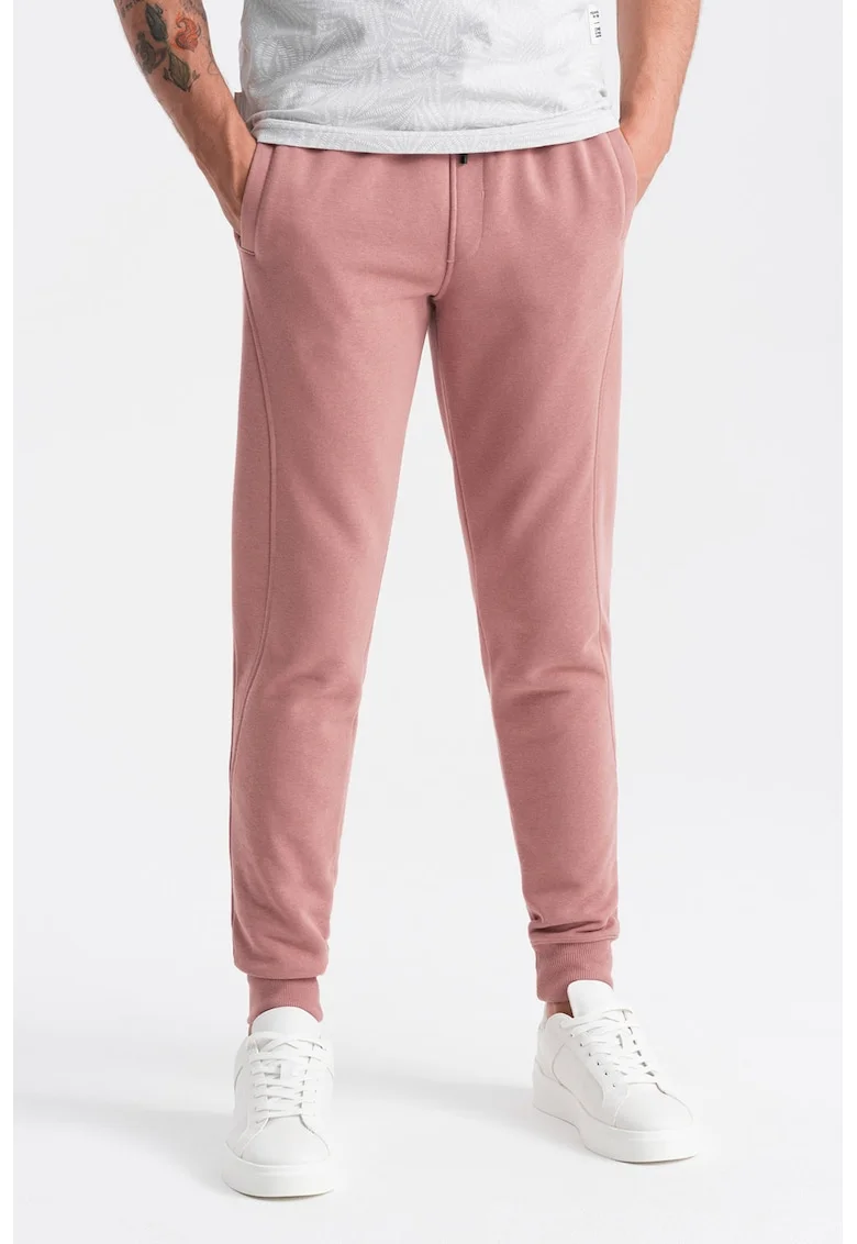 Pantaloni de trening din bumbac cu buzunare laterale, Roz prafuit