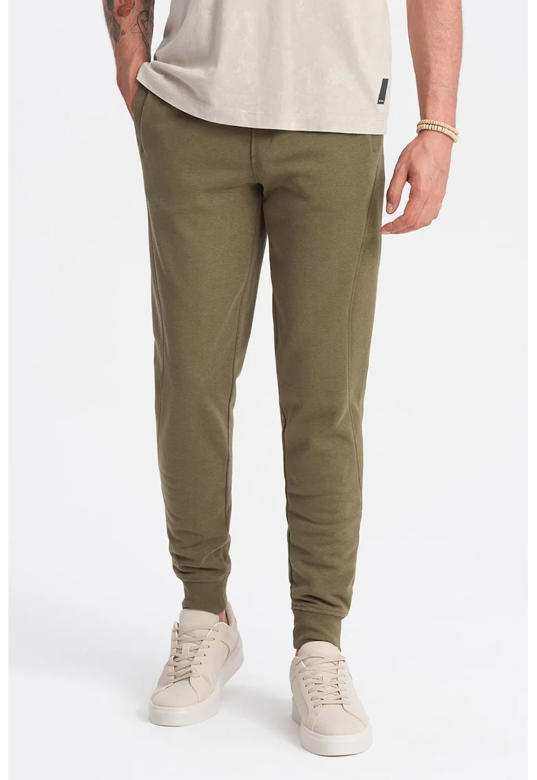 Pantaloni de trening din bumbac cu buzunare laterale, Verde masliniu