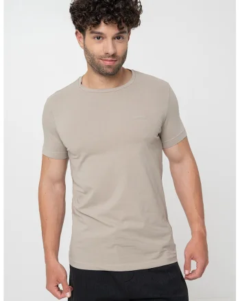 Tricou slim fit cu decolteu la baza gatului, Verde sparanghel