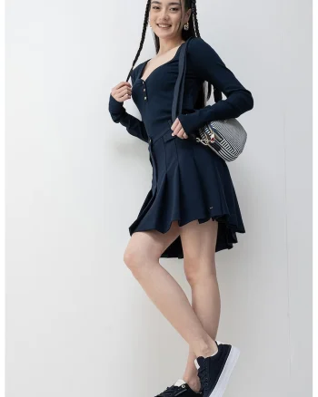Bluza slim fit cu decolteu in V, Bleumarin