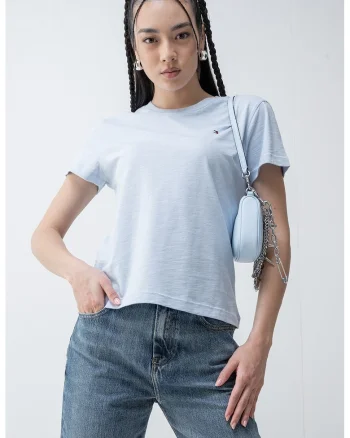 Tricou de bumbac organic cu decolteu la baza gatului, Albastru lavanda