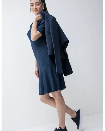 Rochie polo striata cu maneci scurte, Bleumarin