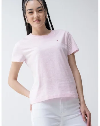 Tricou de bumbac organic cu decolteu la baza gatului, Roz pal