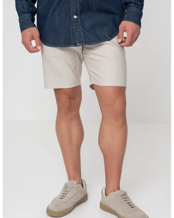 Pantaloni chino scurti din amestec de lyocell si in, Gri deschis