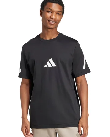 Tricou de bumbac cu model monograma Z.N.E, Negru stins/Alb optic