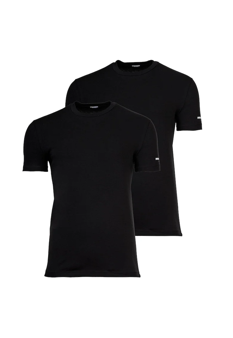 Set de tricouri cu decolteu la baza gatului - 2 piese, Negru