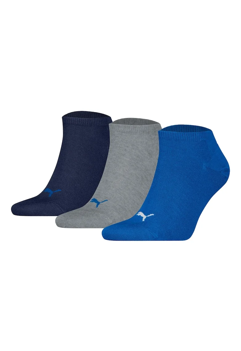 Set de sosete unisex pana la glezna cu imprimeu logo - 3 perechi, Gri melange/Albastru
