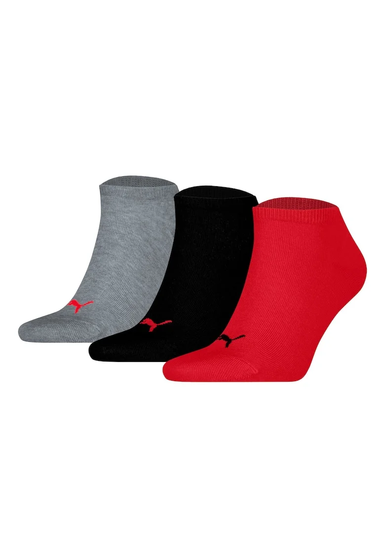 Set de sosete unisex pana la glezna cu imprimeu logo - 3 perechi, Rosu/Negru/Gri