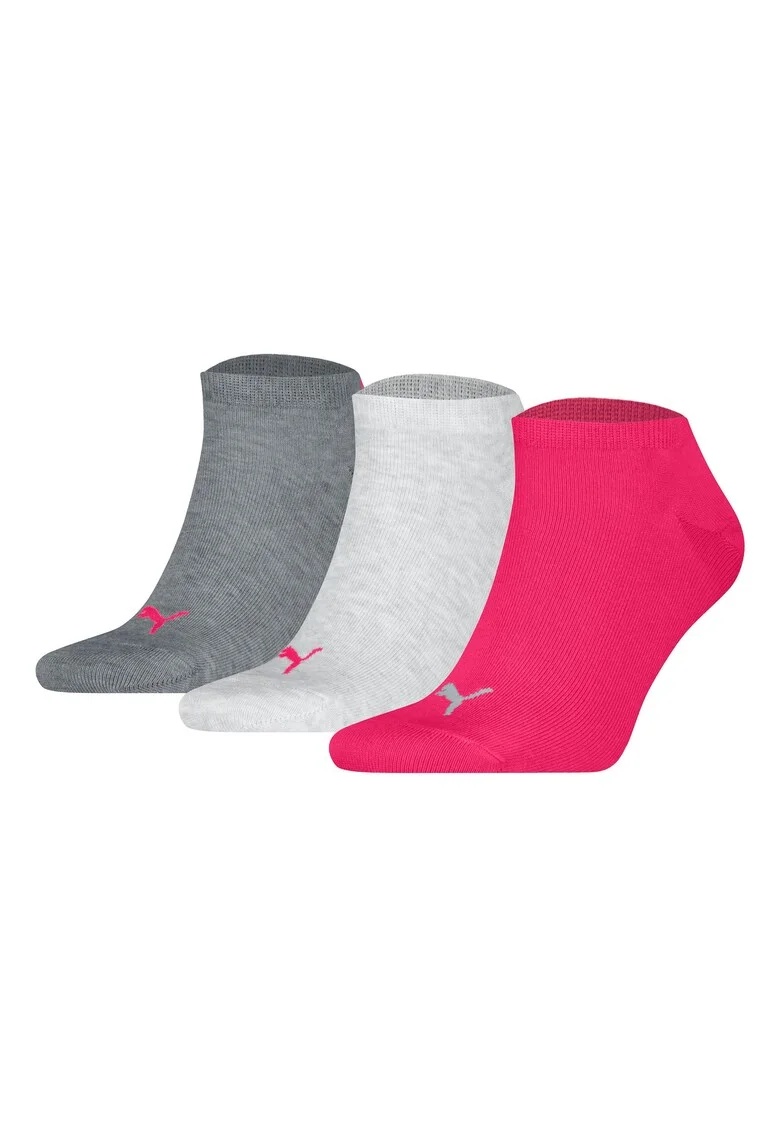 Set de sosete unisex pana la glezna cu imprimeu logo - 3 perechi, Gri/Roz