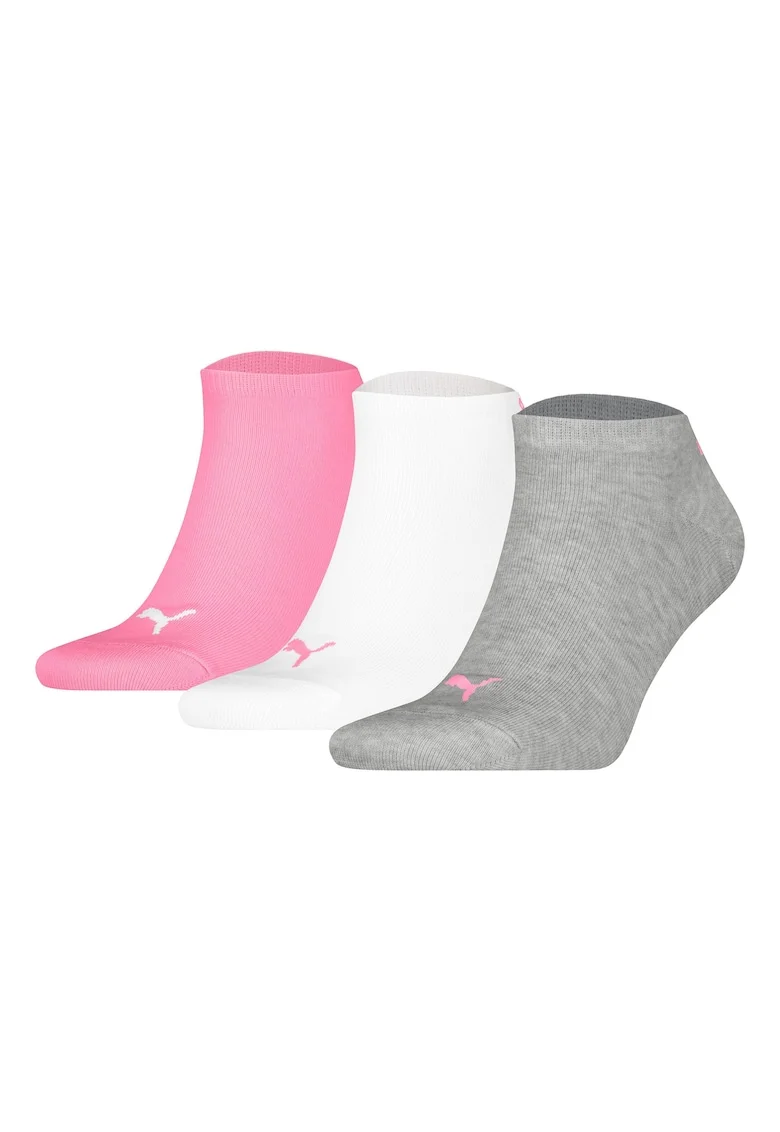 Set de sosete unisex pana la glezna cu imprimeu logo - 3 perechi, Alb/Gri/Roz