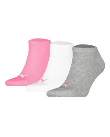 Set de sosete unisex pana la glezna cu imprimeu logo - 3 perechi, Alb/Gri/Roz