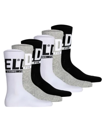 Set de sosete lungi cu logo - 6 perechi, Alb/Negru/Gri