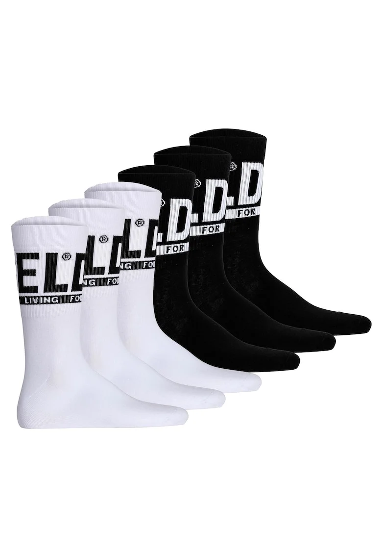 Set de sosete lungi cu logo - 6 perechi, Alb/Negru