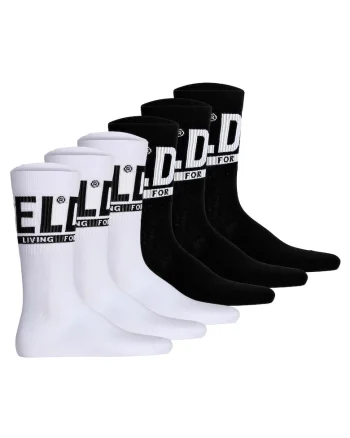 Set de sosete lungi cu logo - 6 perechi, Alb/Negru