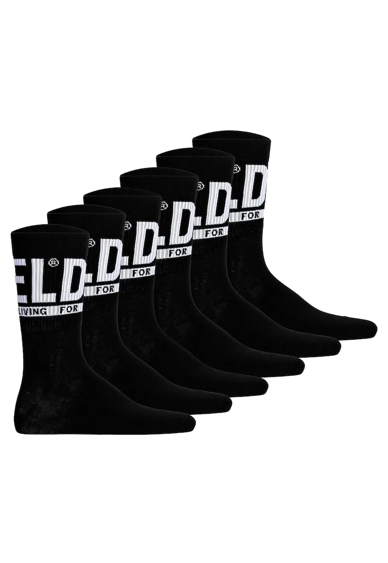 Set de sosete lungi cu logo - 6 perechi, Negru