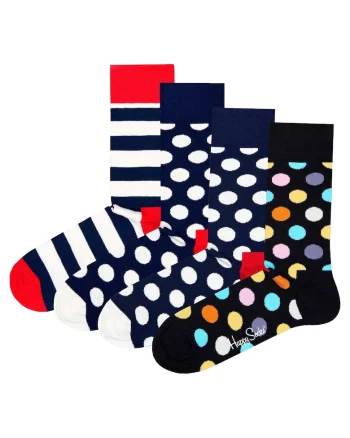 Set de sosete unisex cu model - 4 perechi, Alb/Negru/Albastru