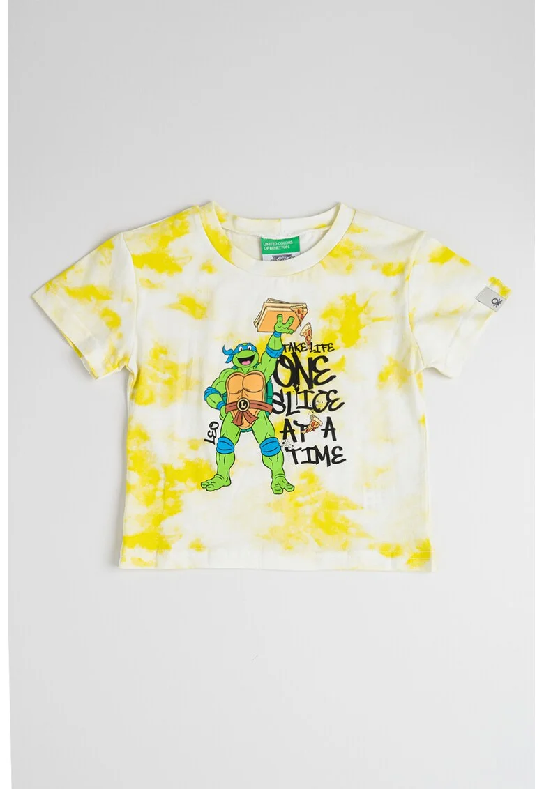 Tricou cu model si decolteu la baza gatului, Alb murdar/Galben mustar