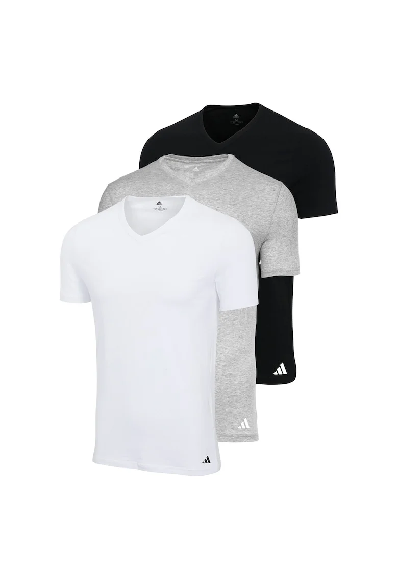 Set de tricouri cu decolteu in V - 3 piese, Alb/Negru/Gri