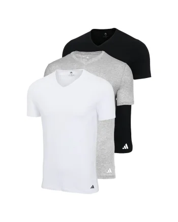 Set de tricouri cu decolteu in V - 3 piese, Alb/Negru/Gri
