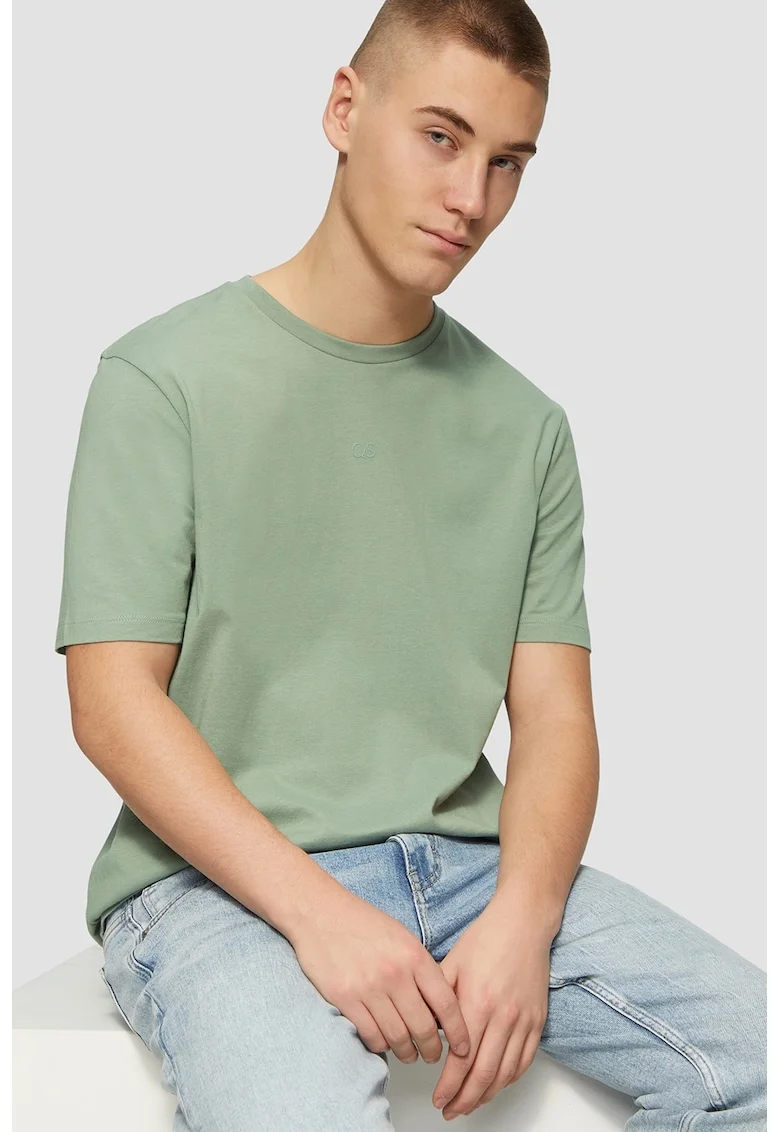 Tricou cu decolteu la baza gatului si logo discret, Verde sparanghel