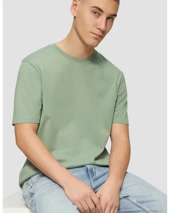 Tricou cu decolteu la baza gatului si logo discret, Verde sparanghel