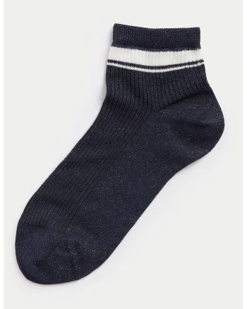 Sosete scurte cu model uni, Alb/Bleumarin