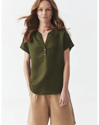 Bluza-tunica din amestec de in, Verde masliniu