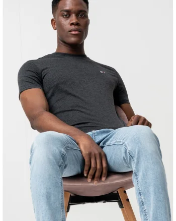 Tricou slim fit, Gri inchis melange