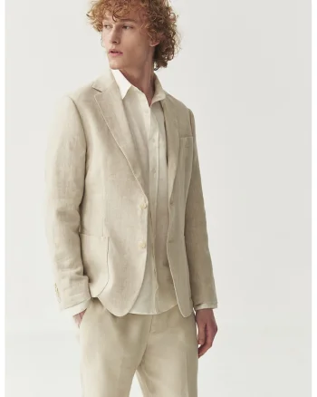 Sacou regular-fit din in, Maro nisip