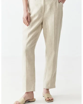 Pantaloni din in uni, Maro nisip