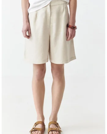 Pantaloni scurti din amestec de in, Maro nisip